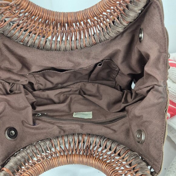 Coldwater Creek Chocolate Brown Macrame Woven Wood Double Hoop Handle Bag - Picture 10 of 14